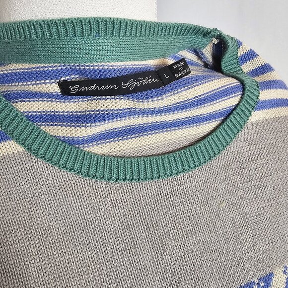 Gudrun Sjoden Large Grey Patterned Long Sleeve Lagenlook Nordic Sweater - Picture 5 of 5